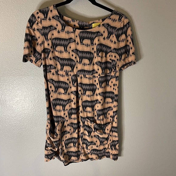 Anthropologie Maeve Zola Bear Print Shift Dress Pink & Black Animal Print Size 0 - Picture 1 of 12